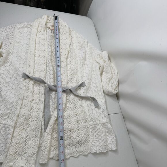 Odd Molly 337 Cardigan Sz 2 (Med) Cream Pointelle Knit Front Tie Dainty Fairy - Picture 13 of 15